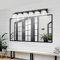 Modern Energy-Efficient 6-Light Wall Sconce with Geometric Design, LED Vanity Light for Bathroom, Makeup Areas, 47" L x 4.5" W x 5" H, Black(m-8)