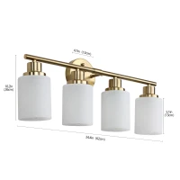 24.5" Modern 4-Light Vanity Wall Sconce with Frosted Glass Shades, Hard-Wired Bathroom Lighting Fixture, 24.5" L x 6.5" W x 10" H, Gold(m-3)