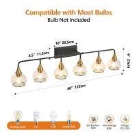 48" Modern 6-Light Vanity Wall Sconce with Clear Glass Shades, Wall Mounted Lamp for Bathroom, Living Room, 48" L x 8" W x 11" H, Black+Gold(m-3)