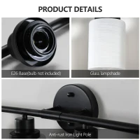 52" Modern 8-Light Vanity Light with Iron Frame, Frosted Glass, Wall Sconce for Bathroom, Dressing Room, 52" L x 6.5" W x 10" H, Black+White(m-5)