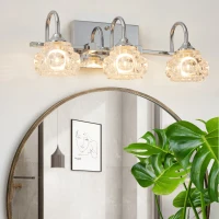 17" Elegant 3-Light Bathroom Fixture with Clear Glass Shades, Brushed Nickel Finish, Vintage Crystal Vanity Light, 17.5" L x 7" W x 6.5" H, Silver(m-6)