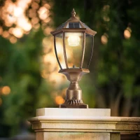 Solar Powered LED Outdoor Lantern with Elegant Glass Design, Vintage Garden Light for Pathways, Yards, Patios, 9.5" L x 9.5" W x 20" H, Bronze(m-10)