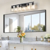 37" Modern 6-Light Bathroom Vanity Light Fixture with Clear Glass Shades, Ideal for Bathroom, Dressing Area, 37" L x 6" W x 9" H, Black(m-7)