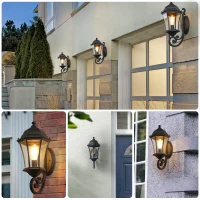 Vintage Wall-Mounted Outdoor Lantern Light with Weather-Resistant, Aluminum Sconce for Porch, Patio, 11" L x 9.5" W x 19.5" H, Black(m-9)