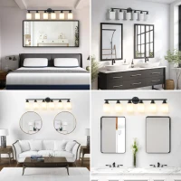39" Modern 6-Light Vanity Light with Iron Frame, Frosted Glass, Wall Sconce for Bathroom, Dressing Room, 39" L x 6.5" W x 10" H, Black+White(m-9)