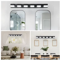 Modern Bathroom Vanity Lighting with 6-Light LED, Mirror Bath Wall Fixture, Dimmable, Energy-Saving, 46.5" L x 3.5" W x 4.5" H, Black(m-11)