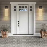 Modern Outdoor Wall Light Fixture with Bubble Crystal, Weatherproof LED Wall Sconce, Up and Down Lighting, 4" L x 5.5" W x 18" H, Black(m-1)