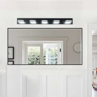 Energy-Saving 5-Light Wall Sconce with Geometric Lamp Heads, Minimalist LED Vanity Light for Bathroom, Toilets, 40.5" L x 4.5" W x 5" H, Black(m-9)