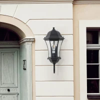 27" Outdoor Wall Lantern with Dusk to Dawn Sensor, Weatherproof Vintage Wall Sconce, Ideal for Porch, Patio, 12.5" L x 14" W x 27" H, Black(m-1)