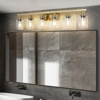 37" 6-Light Vanity Light with Clear Glass Shades, Easy Installation, Modern Iron Metal Bathroom Wall Fixture for Mirror, 37" L x 6" W x 9" H, Golden(m-7)