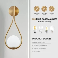 Set of 2 Modern Wall Sconces with Opal Glass Globe, Mid-Century Design, Luxury Wall Lights for Bedroom, Hallway, 7.5" L x 8" W x 18.5" H, Gold(m-5)