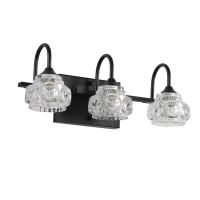 Retro 3-Light Bathroom Wall Sconce with Crystal Glass Shades, Metal Bracket, Wall Mounted Vanity Light Fixture, 17.5" L x 7" W x 6.5" H, Black(m-2)