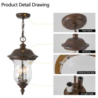 Rustic Outdoor Hanging Lantern with Clear Glass Shade, Waterproof Exterior Lighting Fixture for Porch, 10" L x 10" W x 19.5" H, Brown+Bronze(m-5)