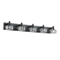 Modern 5-Light LED Vanity Light Fixture with Crystal Glass Shades, Matte Black Bathroom Wall Sconce, 36" L x 8" W x 5" H, Black(m-2)