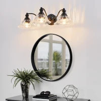 24" Vintage 3-Light Wall Sconce with Clear Glass Lampshades, Vanity Fixture for Bathroom, Hallway, Bedroom, 24" L x 12" W x 8" H, Black(m-6)