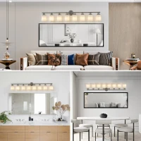 52" 8-Light Vanity Wall Sconce with Frosted Glass Shades, Brushed Nickel Finish, Ideal for Bathroom, Hallway, 52" L x 6.5" W x 10" H, Silver(m-9)