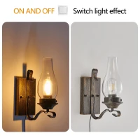 Set of 2 Rustic Farmhouse Wall Sconces with Glass Shade, Easy Installation, Vintage Industrial Plug-in Wall Lights, 5" L x 5" W x 12" H, Black+Gold(m-4)