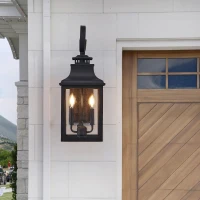 Outdoor Wall Lantern Light with Weather Resistant, Vintage Metal Sconce with Clear Seeded Glass for Porch, Patio, 11.5" L x 8.7" W x 23" H, Black(m-1)