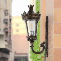 21" Vintage Outdoor Wall Lantern with Crown Top, Waterproof Exterior Sconce, Easy Installation, 10" L x 8" W x 21" H, Coffee+Golden(m-8)