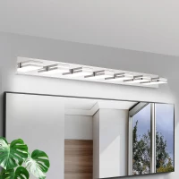 Energy-Efficient 7-Light Wall Sconce with Geometric Lamp Heads, Chrome LED Vanity Light for Bathroom, Mirror, 55" L x 4.5" W x 5" H, Silver(m-1)