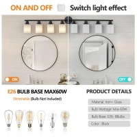 52" Modern 8-Light Vanity Light with Iron Frame, Frosted Glass, Wall Sconce for Bathroom, Dressing Room, 52" L x 6.5" W x 10" H, Black+White(m-4)