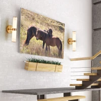 Set of 2 Resin Wall Sconces with Gold Accents, Easy Installation, Indoor Vertical Light Fixture with Marble Texture, 5" L x 5.5" W x 14" H, Gold(m-10)