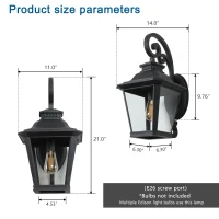 Outdoor Wall Lantern Light with Decorative Scroll Design, Clear Glass Sconce, Weather-Resistant Aluminium, 14" L x 11" W x 21" H, Black(m-3)