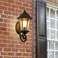 Vintage Wall-Mounted Outdoor Lantern Light with Weather-Resistant, Aluminum Sconce for Porch, Patio, 11" L x 9.5" W x 19.5" H, Black(m-1)