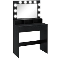 HOMCOM Vanity Table, Makeup Dressing Table with LED Lighting Mirror, Drawers, for Bedroom, Black(m-11)