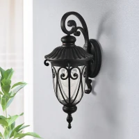 Classic Outdoor Wall Lantern with Bubble Glass, Vintage Wall Sconce, Weatherproof Exterior Light Fixture for Porch, 9.5" L x 12" W x 23" H, Black(m-8)