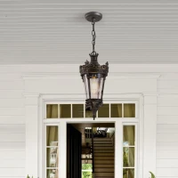 Antique Crown Outdoor Hanging Lantern with Ornate Metal Design, Waterproof Vintage Pendant Light, 8" L x 8" W x 18" H, Coffee+Golden(m-1)