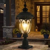 Vintage Outdoor Post Lantern with Bubble Glass, Waterproof Aluminum Lamp Post Light, Quick Installation, 9.5" L x 9.5" W x 24" H, Black(m-1)