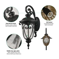 Classic Outdoor Wall Lantern with Bubble Glass, Vintage Wall Sconce, Weatherproof Exterior Light Fixture for Porch, 9.5" L x 12" W x 23" H, Black(m-7)