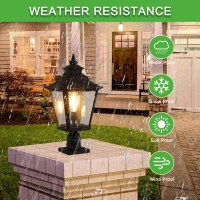Outdoor Post Lantern Light with Pathway Lighting, Vintage Metal, Clear Glass Pillar Lamp for Garden, Gate, Driveway, 11" L x 11" W x 21" H, Black(m-4)