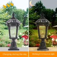 Retro Solar Light with Dimmable LED with Vintage Design, Automatic Lighting Function, Easy Installation, 9" L x 9" W x 18.5" H, Black(m-6)
