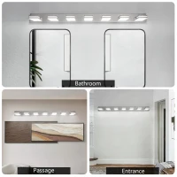 Energy-Efficient 7-Light Wall Sconce with Geometric Lamp Heads, Chrome LED Vanity Light for Bathroom, Mirror, 55" L x 4.5" W x 5" H, Silver(m-10)