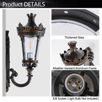21" Vintage Outdoor Wall Lantern with Crown Top, Waterproof Exterior Sconce, Easy Installation, 10" L x 8" W x 21" H, Coffee+Golden(m-6)