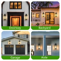 Outdoor Wall Lantern with Dusk to Dawn Sensor, Weatherproof Dual-Light Design, Clear Glass Panels, 8" L x 9.5" W x 22" H, Black(m-9)