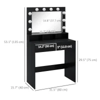 HOMCOM Vanity Table, Makeup Dressing Table with LED Lighting Mirror, Drawers, for Bedroom, Black(m-3)
