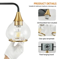 48" Modern 6-Light Vanity Wall Sconce with Clear Glass Shades, Wall Mounted Lamp for Bathroom, Living Room, 48" L x 8" W x 11" H, Black+Gold(m-5)