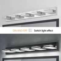 Minimalist 5-Light Wall Sconce with Geometric Lamp Heads, Sleek Chrome LED Vanity Light for Bathroom, Corridor, 40.5" L x 4.5" W x 5" H, Silver(m-5)