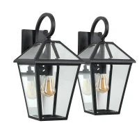 10" Outdoor Wall Lanterns with Clear Glass Panels, Weatherproof Vintage Exterior Light Fixtures, Ideal for Porch, 10" L x 8" W x 16.5" H, Black(m-2)