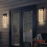 Modern Outdoor Wall Light Fixture with Bubble Crystal, Weatherproof LED Wall Sconce, Up and Down Lighting, 4" L x 5.5" W x 18" H, Black(m-8)