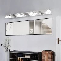 Energy-Efficient 7-Light Wall Sconce with Geometric Lamp Heads, Chrome LED Vanity Light for Bathroom, Mirror, 55" L x 4.5" W x 5" H, Silver(m-7)
