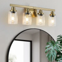 24" 4-Light Vanity Light with Clear Glass Shades, Modern Iron Bathroom Wall Fixture for Mirror, Dressing Table, 24" L x 6" W x 9" H, Golden(m-1)