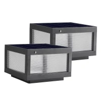2-Pack Solar Powered LED Post Cap Light with Modern design, Modern Outdoor Fence Light for Pathways, Decks, 12" L x 12" W x 8" H, Black(m-2)