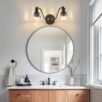 20" Vintage 2-Light Vanity Fixture with Clear Glass Lampshade, Wall Sconce for Bathroom, Hallway, Bedroom, 20" L x 11" W x 7.5" H, Black(m-9)