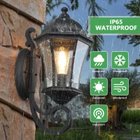 Vintage Wall-Mounted Outdoor Lantern Light with Weather-Resistant, Aluminum Sconce for Porch, Patio, 11" L x 9.5" W x 19.5" H, Black(m-5)