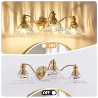 3-Light Vintage Wall Sconce with Golden Finish, Clear Glass Shades, Elegant Vanity Light Fixture for Bathroom, 24" L x 12" W x 8" H, Gold(m-4)