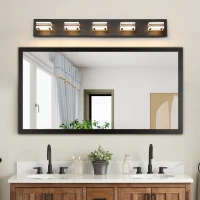 Modern 5-Light LED Vanity Light with Iron and Acrylic, Dimmable Bathroom Wall Fixture, Ideal for Mirror Lighting, 33.5" L x 4.5" W x 5" H, Black(m-1)
